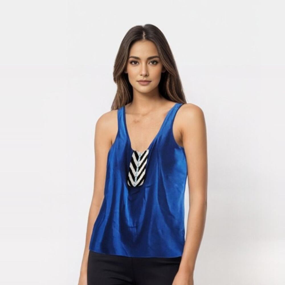 MARA HOFFMAN silk beaded tank  Women's Size S in Blue